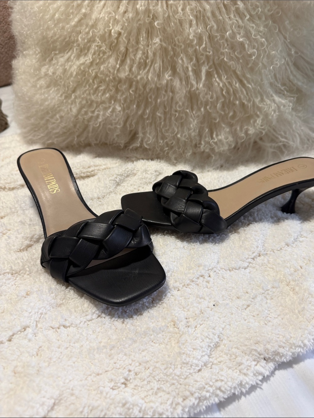 Dream Pairs Black Braided Slide Kitten Heels